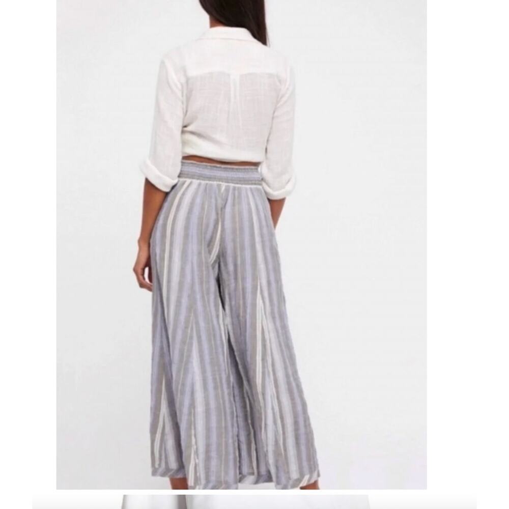 Free People Striped Wide Leg Cropped Pants in Gray and White - Picture 2 of 13